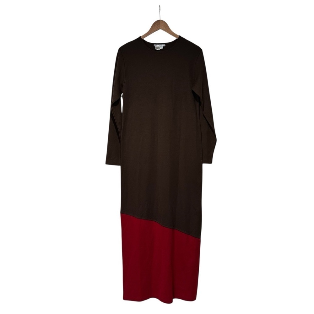 Vintage I.K.C. for Country Wear L Chocolate Brown Color Block Wool Maxi Dress